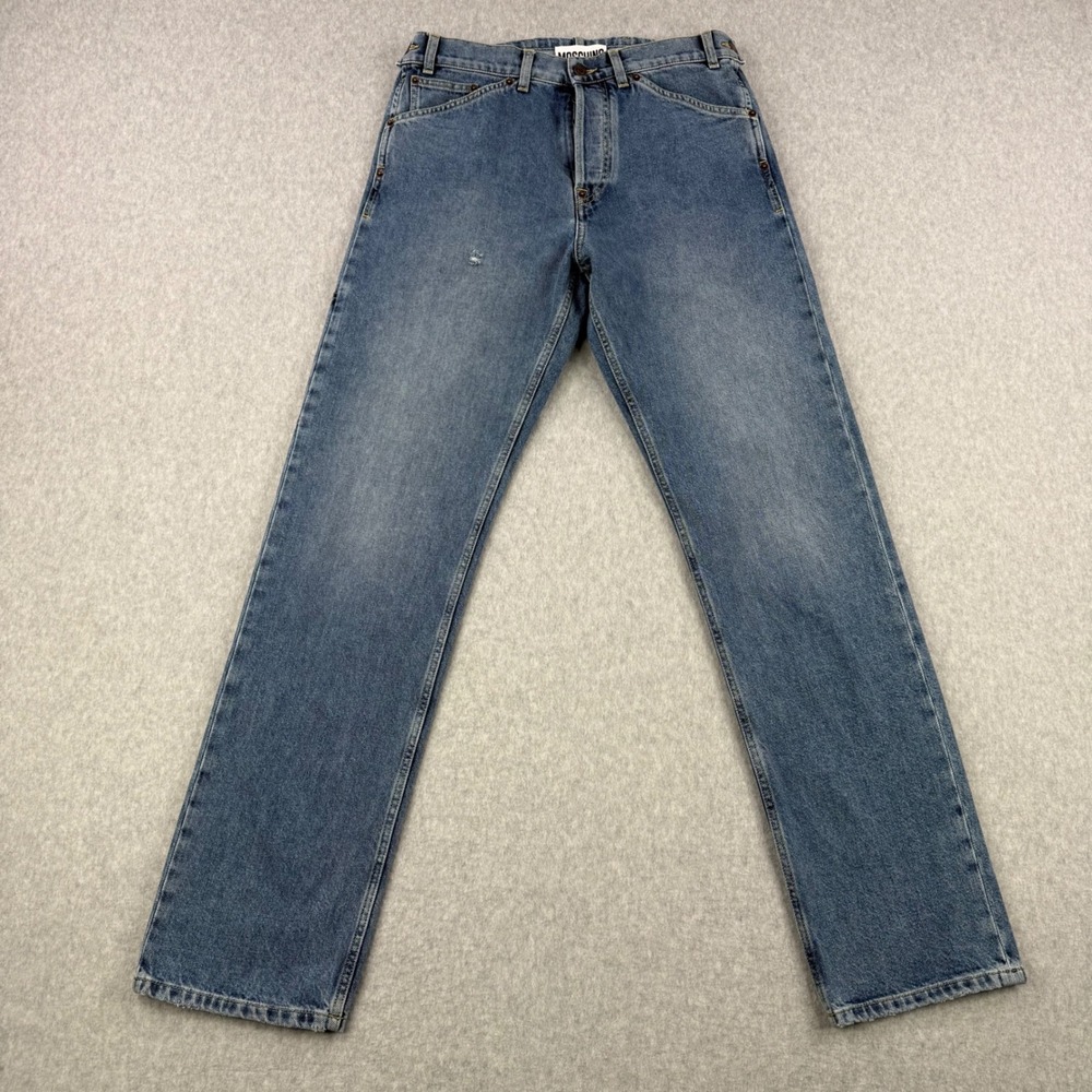 Moschino Couture Jeans Mens 32x34 Blue Straight Button Fly Carpenter Denim Italy